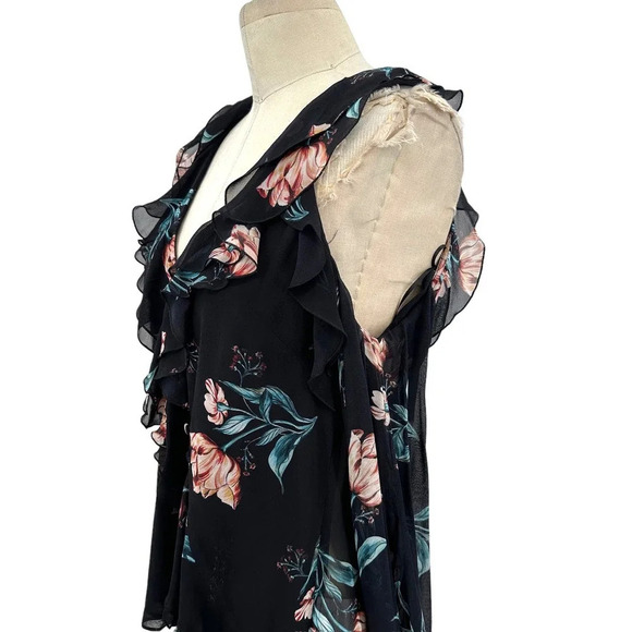 NICHOLAS Piper‎ Floral Cold Shoulder Blouse Floral Print Black Size US 4 - Picture 6 of 13